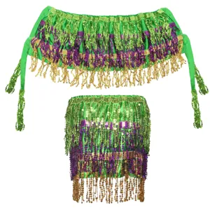 Mardi Gras green purple sequin festival costume top skirt set party carnival dance outfit