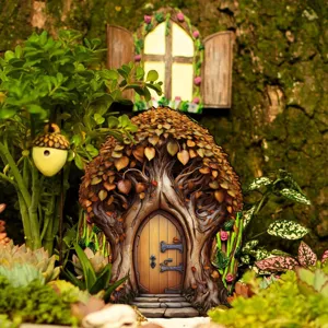 Miniatuur sprookjestuin boom deur en raam set hars buiten landschap decoratie