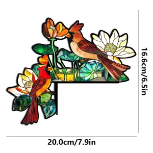 Adesivo angolare per porta con cardinale e loto in stile vetrata, decorazione casa 20x16.6cm.
