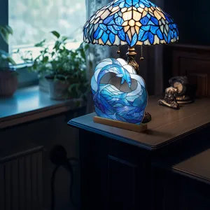 Stained glass style dolphin acrylic night light desktop ornament for sweet home decor.