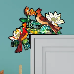 Adesivo per angolo porta cardinale in vetrate artistiche decoro floreale legno 1pz
