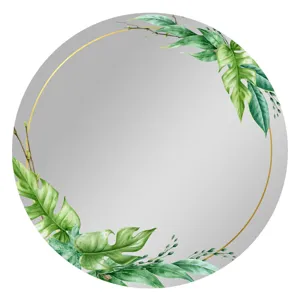 Espejo magnético decorativo para taquilla con corona de hojas verdes y marco dorado.