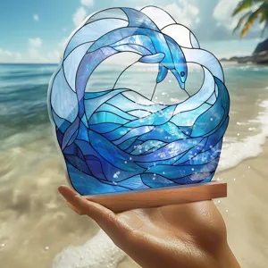 Acrylic dolphin ocean wave desktop ornament stained glass style home decor display piece