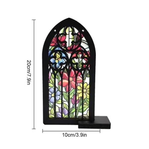 Gothic arch wooden stained glass window ornament desktop decor floral light transmission