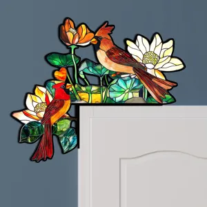 Adesivo angolare per porta cardinale in vetro colorato floreale decorativo per casa
