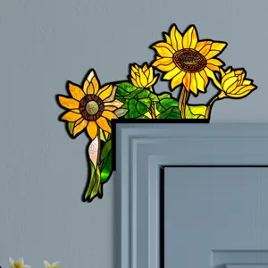 Adesivo per angolo porta girasole, cartello decorativo in legno per decorare la casa.