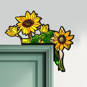 Adesivo d'angolo per porta girasole stile vetro colorato acrilico decorazione murale