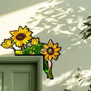 Adesivo Angolare Porta Girasole Ornamento Decorativo in Legno per Decorazione Interna