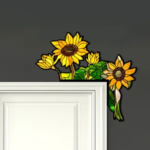 Adesivo angolo porta girasole in legno floreale decorazione murale accessorio casa