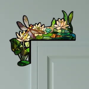 Adesivo per angolo porta con libellula fiore di loto in vetro colorato decorazione casa