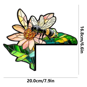 Adesivo per angolo porta ape e fiore in stile vetrata, squisito adesivo decorativo per pareti.