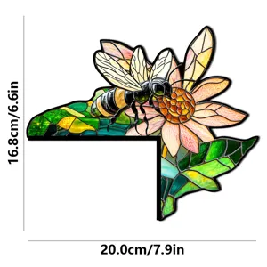 Adesivo angolare per porta ape e fiore in vetro colorato decoro murale 16.8x20cm