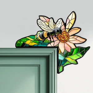 Adesivo per angolo porta ape fiore in vetro colorato decorazione murale per la casa