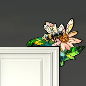 Adesivo per angolo della porta ape e fiore in stile vetro colorato bellissimo design