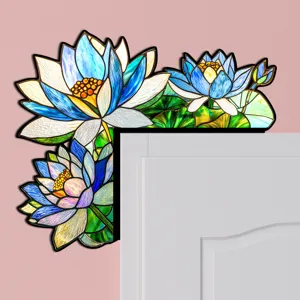 Adesivo per angolo porta con motivo di fiore di loto in vetro colorato murale.