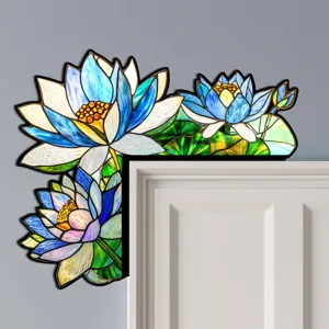 Adesivo angolare per porta di loto in vetro colorato decalcomania decorativa per arte murale.