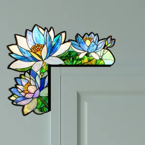 Adesivo per angolo porta loto in vetro colorato, decalcomania decorativa adesiva per la casa.