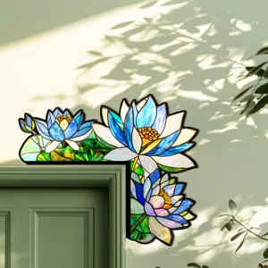 Vista dettagliata dell'adesivo angolare porta loto blu in stile vetrata, decorazione floreale.