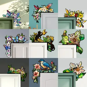 Adesivo per Angolo Porta in Legno Stile Vetro Colorato Colibrì Floreale Adesivo Decorativo per la Casa