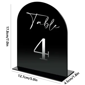 Black acrylic arch table number sign wedding party decor with base stand 17.8x12.7cm