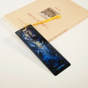 Acrylic stained glass sword bookmark with gold tassel, durable student stationery craft item.