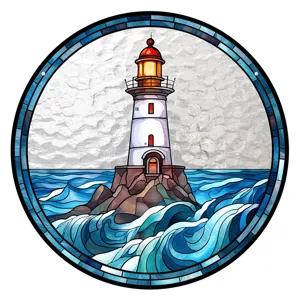 Acrylic stained glass lighthouse suncatcher round wall hanging home decor window ornament.
