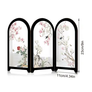 Mini desktop Chinese style screen detail view, elegant floral bird pattern, compact decor.