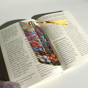 Creative colorful translucent bookmark with gold tassel, acrylic floral butterfly bookmark detail.
