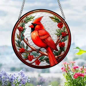 Cardinal acrylic stained glass suncatcher round hanging ornament for home window decor