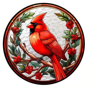 Stained glass red cardinal suncatcher round acrylic hanging window home decor ornament art