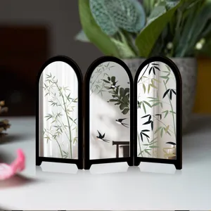Mini Chinese style desktop arched mirror screen folding tabletop home office decor ornament detail view