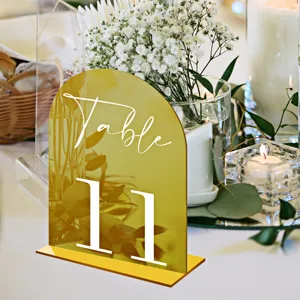 Gold arched acrylic table number sign for wedding party decor elegant table setting setup