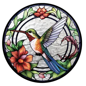 Round Acrylic Stained Glass Hummingbird Suncatcher Window Hanging Home Wall Decor Art