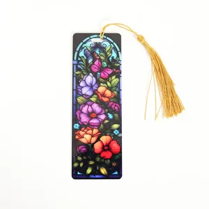 Acrylic stained glass butterfly flower bookmark with gold tassel for reading book lovers