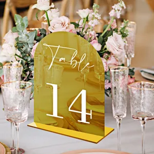 Arch gold mirror acrylic wedding table number sign with base desktop decor party setup
