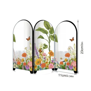 Tabletop mini folding screen mirror French vintage botanical butterfly decor 23x11cm