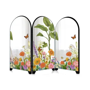 Miniature 3-panel arched decorative screen with floral butterfly print for desktop home decor.