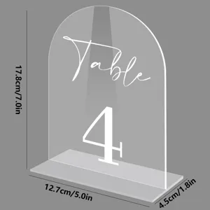 Clear acrylic arch table number sign with base for wedding party decoration and settings.