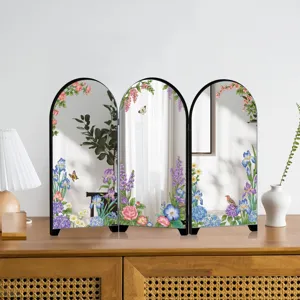 Detail view of the French floral desktop mini mirror screen, exquisite decorative accent.