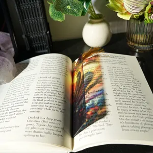 Detailed view of colorful translucent acrylic bookmark with tassel, refracting light elegantly.