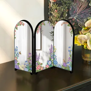 Tabletop mini folding screen mirror decorative French floral tabletop ornament bedroom home accent