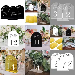 Acrylic Wedding Table Number Plate Arch Table Seating Sign Mirror DIY Printed Table Numbers Display Stand Party Decor