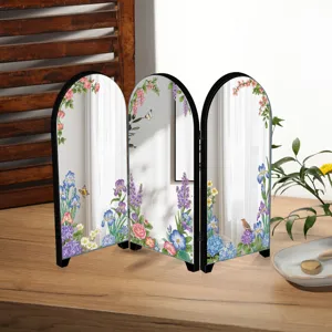 Mini three-fold tabletop mirror screen French style floral decorative ornament desktop accent
