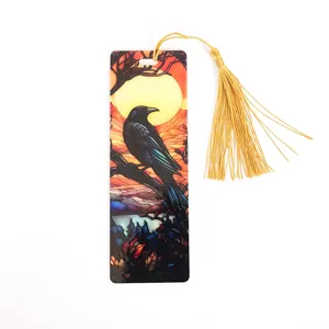 Colorful acrylic bookmark with gold tassel translucent raven design for reading book lovers