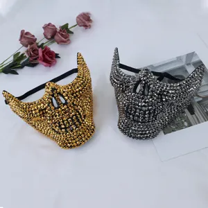 Rhinestone skull mask punk style half face devil mask for Halloween party costume props.