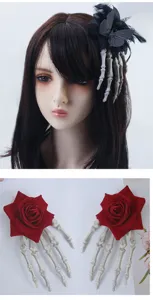 Halloween gothische roos skelet hand haarspeld donkere veer haaraccessoires voor vrouwen