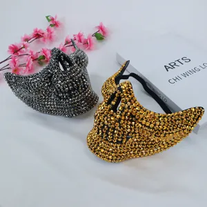 Rhinestone skull mask half face gothic punk masquerade party cosplay decorative mask