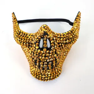 Gleaming rhinestone skull half face mask for glamorous costume party, Halloween and festival.