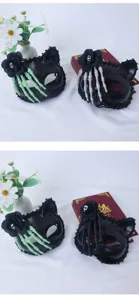 Halloween skeleton hand cat mask half face masquerade party costume cosplay black prop detail.