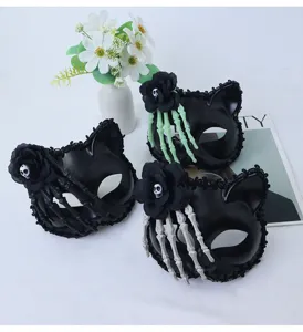 Halloween skeleton hand cat mask half face plastic animal mask for party cosplay costume props